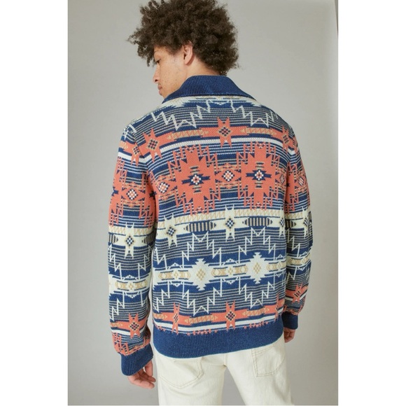 Lucky Brand Southwestern Shawl Cardigan Sweater Mens XXL 100% Cotton Western - Picture 4 of 13